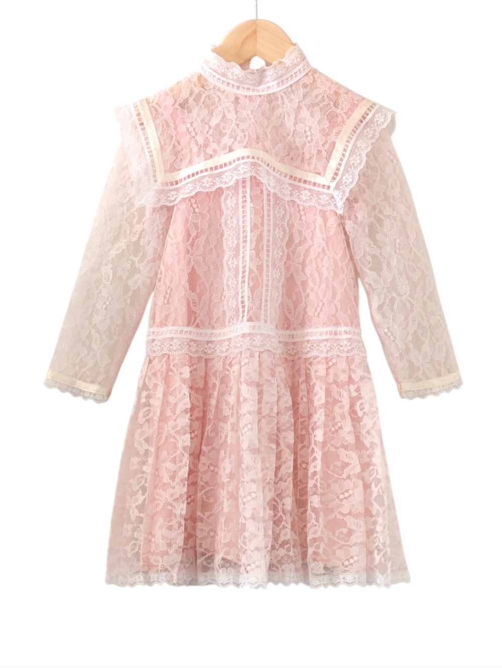 Vtg 80s Gunne Sax Girls Pink Lace Prairie Dress Victorian Cottagecore Fits 4T-5